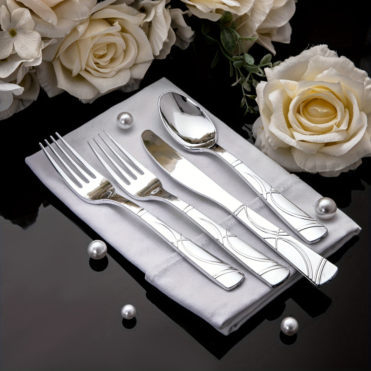 75 Pcs Golden Silverware - Golden Cutlery Set - Disposable Flatware Dinnerware Includes 25 Golden Forks, 25 Golden Spoons, 25 Golden Knives Utensils For Party, Birthday, Wedding, Reuse After Washing Hands