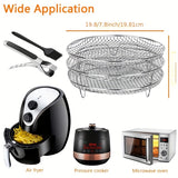 1 Set Air Fryer Accessories, Three-layer Circular Grill Rack, Steam Rack, Stainless Steel Stackable Rack, Dehydration Rack, Barbecue Basket, Barbecue Rack, Drain Basket, Filter Rack, Food Frying Basket, Oil Brush, Food Clip S