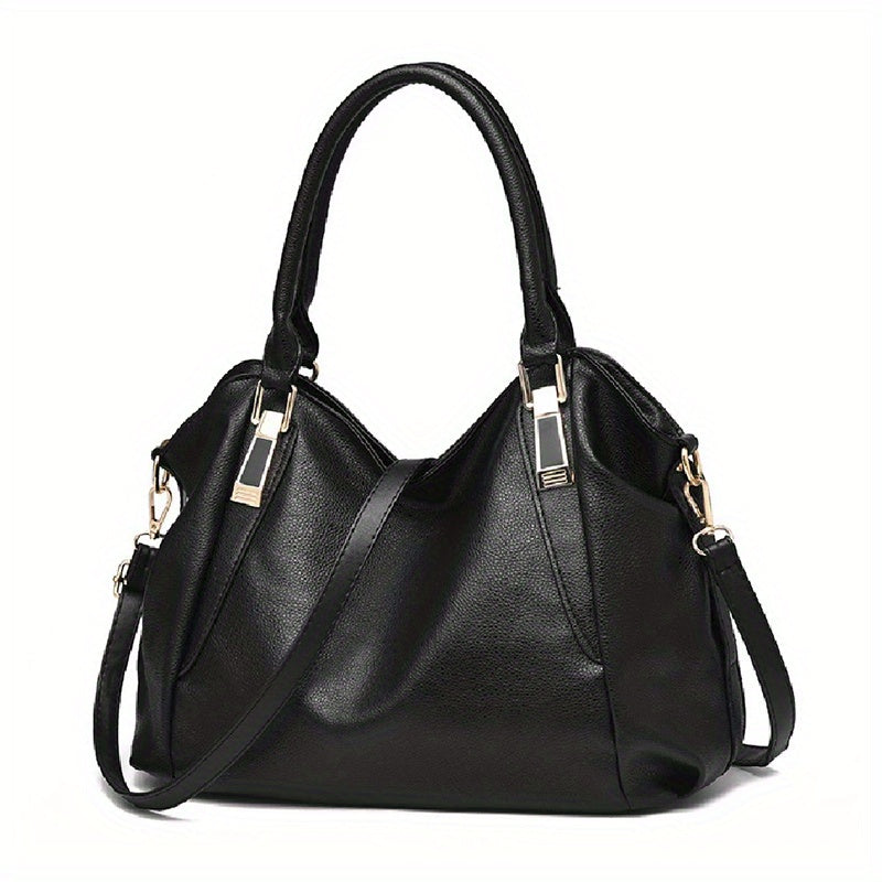 Durable Womens Large Capacity PU Leather Handbag - Stylish Textured Solid Color Shoulder Bag - Perfect Commuter Hobo Style for Work or Everyday