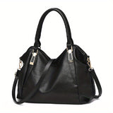 Durable Womens Large Capacity PU Leather Handbag - Stylish Textured Solid Color Shoulder Bag - Perfect Commuter Hobo Style for Work or Everyday