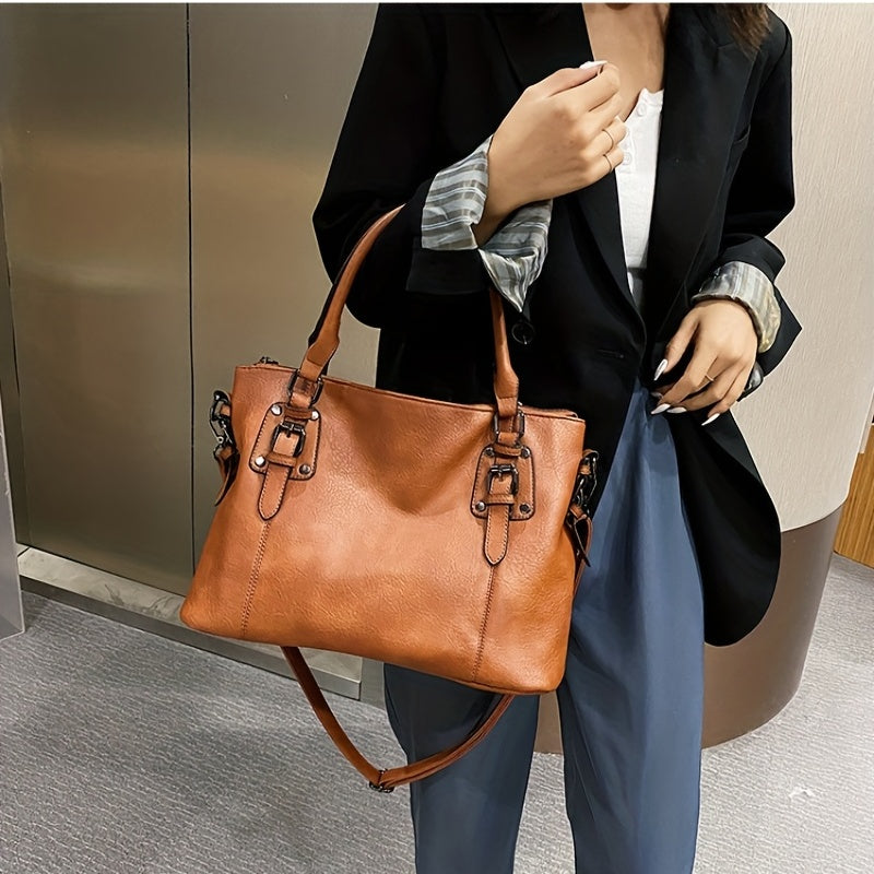 Fashionable Designer Soft Leather Retro Tote Bag - Large Capacity, Multi-pocket Organizer - Casual Ladies Shoulder & Crossbody Bag with Adjustable Strap - Perfect Mothers Day Gift for Her - Durable, Stylish, and Versatile Pur