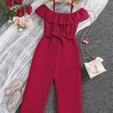 Girls Ruffle Cami Romper Belt Off Shoulder Elegant Summer Spring Autumn Kids Clothes