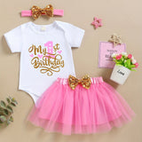 Baby Girl Birthday Cake Smash Outfit Toddler Girl My 1st Birthday Romper Tutu Skirt with Headband Clothes Set