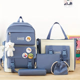 5pcs LANSHIYA Canvas Backpack Set - Solid Color, Casual Travel & School Bag with Messenger Bag, Large Capacity, Zipper Closure, Polyester Lining, Hand Wash/Dry Clean Care