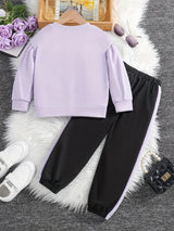 Girls 2pcs Sweatshirt & Elastic Waist Pants Set Bow Decor Long Sleeve Pullover Top Casual Kids Clothes Spring Fall