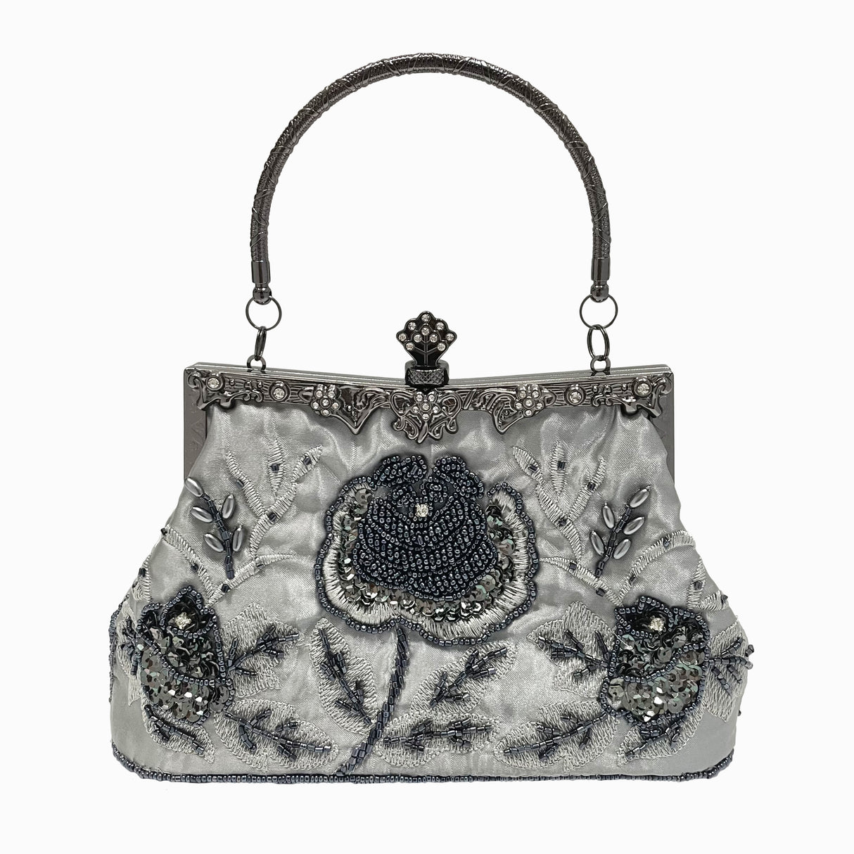 Vintage Floral Embroidered Clutch Handbag, Removable Strap, Buckle Closure, Polyester Lining, Dark Green Champagne Silvery Grey Burgundy Black Grey Golden Blue for Wedding Party