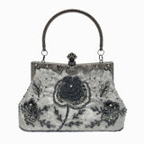 Vintage Floral Embroidered Clutch Handbag, Removable Strap, Buckle Closure, Polyester Lining, Dark Green Champagne Silvery Grey Burgundy Black Grey Golden Blue for Wedding Party