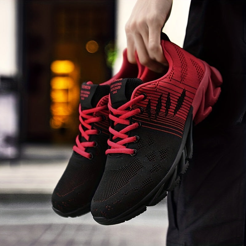 Men's Trendy Knitted Breathable Lightweight Shock-Absorbing Comfy Running Shoes, Spring And Summer