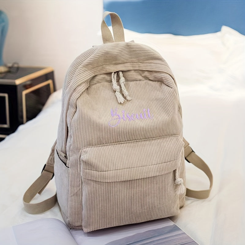 Personalized Embroidered Name Corduroy Backpack, School Bag