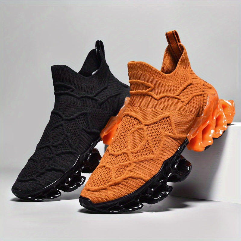[Trendy Blade Sneakers for Men] Men's Color Block Trendy Blade Sneakers, Breathable Shock Absorption Running Shoes, Non Slip Sneakers For Gym Jogging Tennis 2023 New