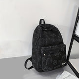 Reflective Graffiti-Style Large Capacity Backpack - Durable Nylon, Casual College & High School Bag with Laptop Compartment, Hand-Washable, Black with White & Gray Graphics, Backpack for School