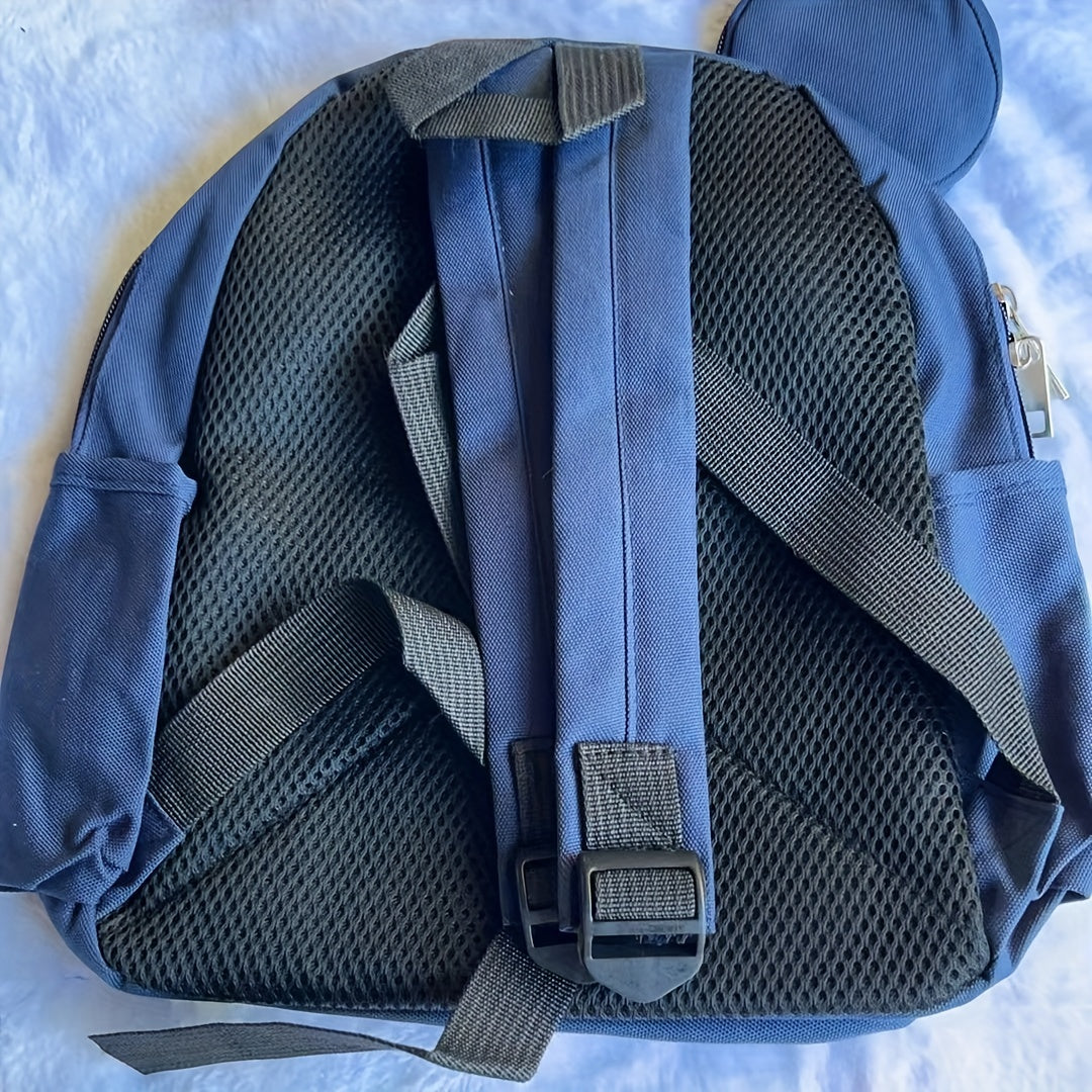 Small Starry Backpack, Navy Blue With White Stars, 12-Inch Casual School Bag For With Bear Charm