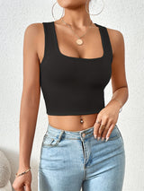 Chic Square Neck Crop Top for Women - Versatile, Medium Stretch, Non-Sheer Casual Wear, Perfect Year-Round Fashion