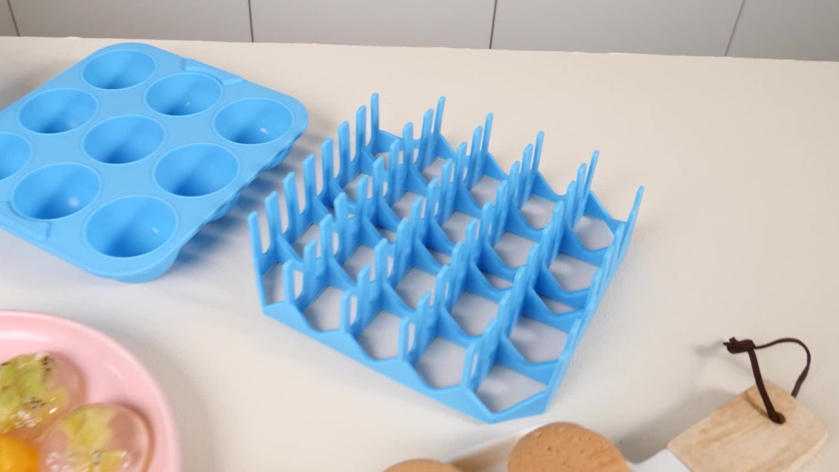 [9-Cavity Cake Mold Air Fryer Set] 1set, Premium Square Air Fryer Silicone Set - Bacon & Hot Dog Rack, 9-Cavity Cake Mold, Air Fryer Pan - BPA-Free, Dishwasher Safe - Compatible With 7QT+ Air Fryers