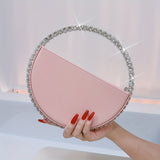 Luxurious Round Rhinestone Clutch Bag - Zipper Closure, Faux Leather Lining, Solid Color, Elegant Party Prom Wedding Handbag for Women - Trendy and Chic Evening Purse