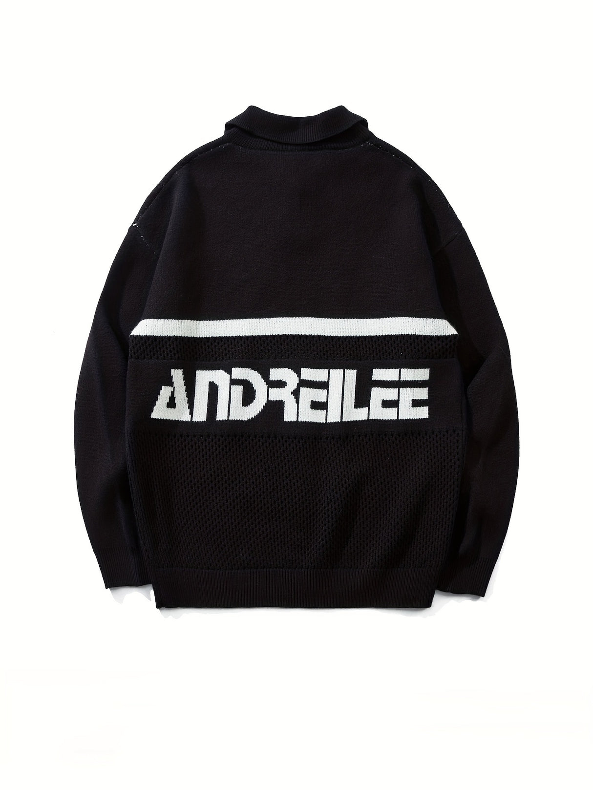 ANDREILEE Fall/Winter Casual Knit Pullover Sweater for Men - Polyamide Polyester Viscose Blend, Crew Neck, Long Sleeve, Regular Fit with Medium Stretch, Alphabetic Print, High Street Fashion