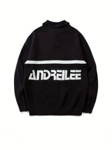 ANDREILEE Fall/Winter Casual Knit Pullover Sweater for Men - Polyamide Polyester Viscose Blend, Crew Neck, Long Sleeve, Regular Fit with Medium Stretch, Alphabetic Print, High Street Fashion