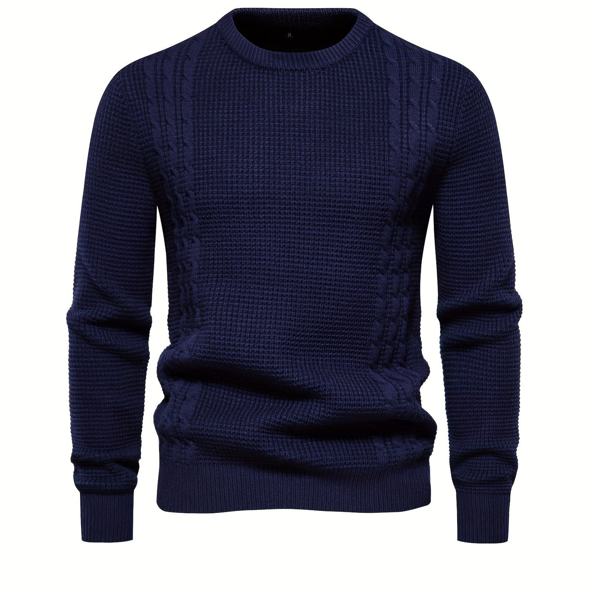 All Match Knitted Solid Sweater, Men's Casual Warm Slightly Stretch Crew Neck Pullover Sweater For Men Fall Winter