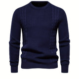All Match Knitted Solid Sweater, Men's Casual Warm Slightly Stretch Crew Neck Pullover Sweater For Men Fall Winter