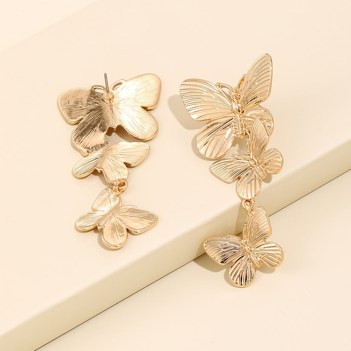 Large  Golden Plated Dangling Butterfly Earrings - Unique Animal Design, Fashionable Ladies Jewelry Accessories - Exquisite Personalized Statement Piece for Women