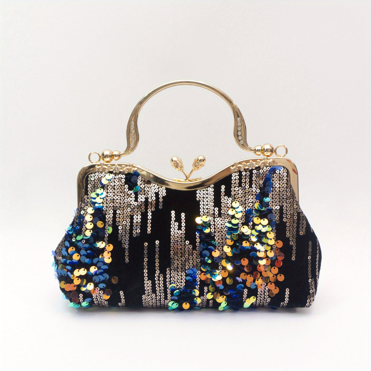Luxurious Sequins Velvet Evening Clutch Bag - Women's Elegant Handbags for Banquet Wedding Party - Glitter Top Ring, Velvet Fabric, Small Size, Stylish Accessory for Formal Occasions