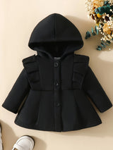 Baby Girl Ruffled Long Sleeve Fleece Hooded Single Breasted Coat, Kids Clothes Autumn And Winter (Recommended To Buy One Size Larger)