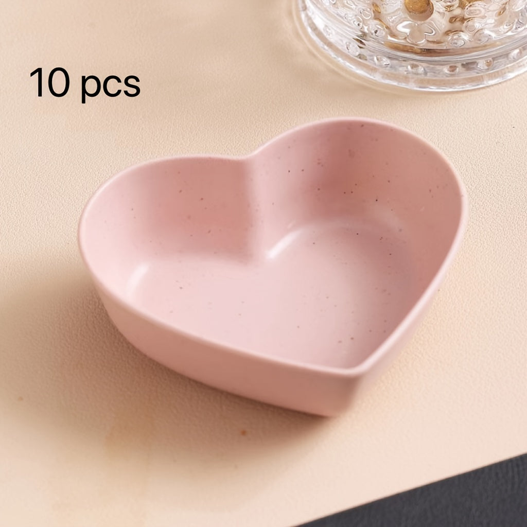 10pcs, Heart Shaped Sauce Dipping Bowls, Wheat Straw Dip Bowls, Small Plastic Appetizer Plates, Dinnerware, Home Kitchen Accessories