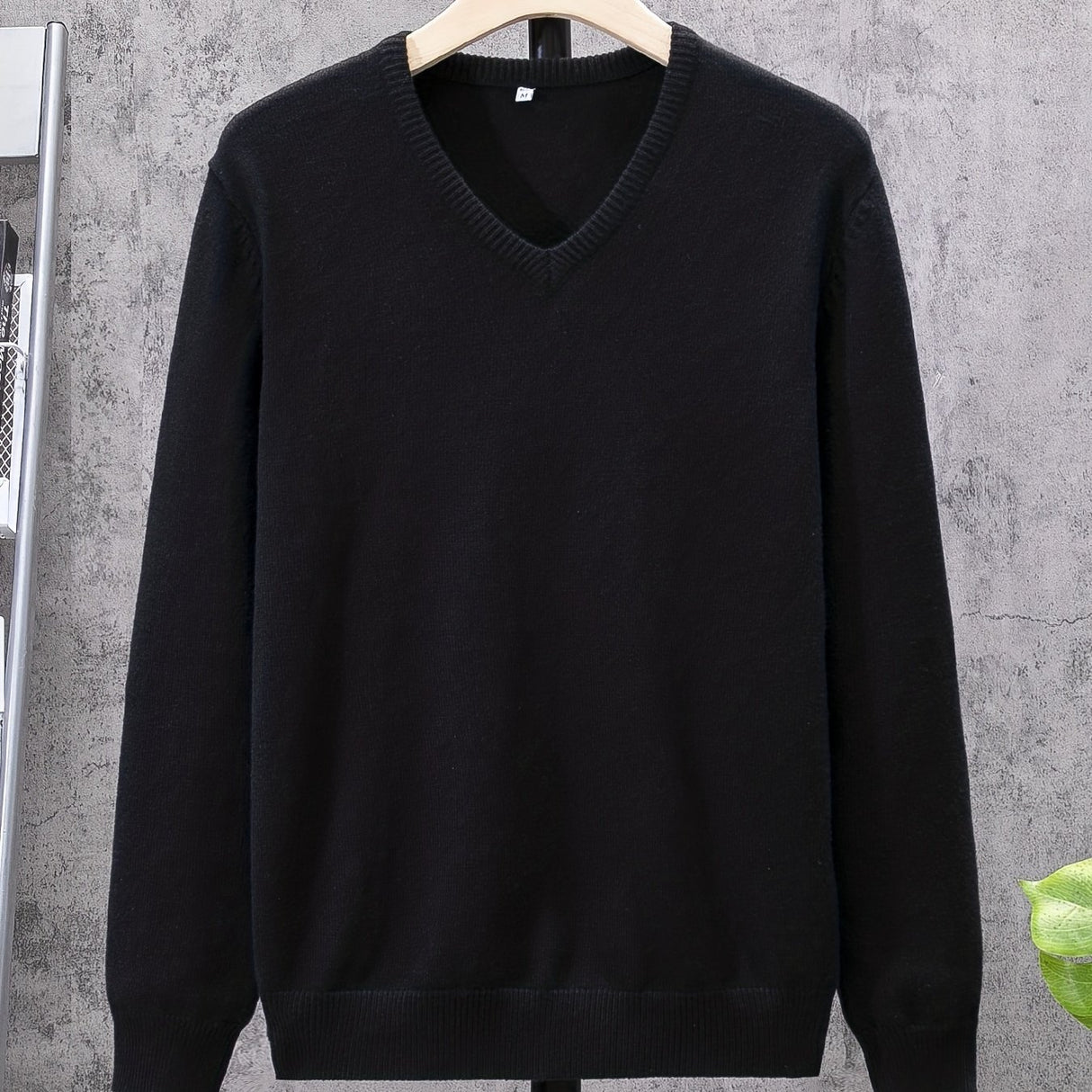 All Match Knitted Solid Sweater, Men's Casual Warm Slightly Stretch V Neck Pullover Sweater For Men Fall Winter