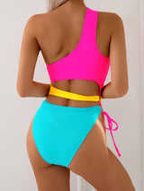 COZOK Chic One-Shoulder Asymmetrical Swimsuit for Women - High Stretch, Solid Color, Fashionable Beachwear