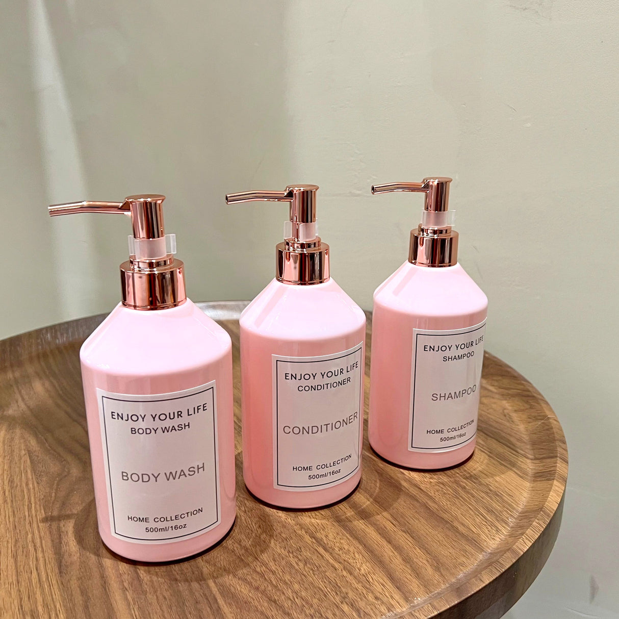 3-Pack Pink Refillable Plastic Dispenser Bottles, 500ml/16oz, Waterproof Labels, for Shampoo, Conditioner, Body Wash, Lotion, Cosmetic Containers - Unscented, Bathroom Essentials