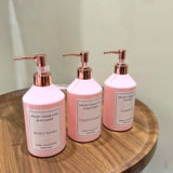 3-Pack Pink Refillable Plastic Dispenser Bottles, 500ml/16oz, Waterproof Labels, for Shampoo, Conditioner, Body Wash, Lotion, Cosmetic Containers - Unscented, Bathroom Essentials