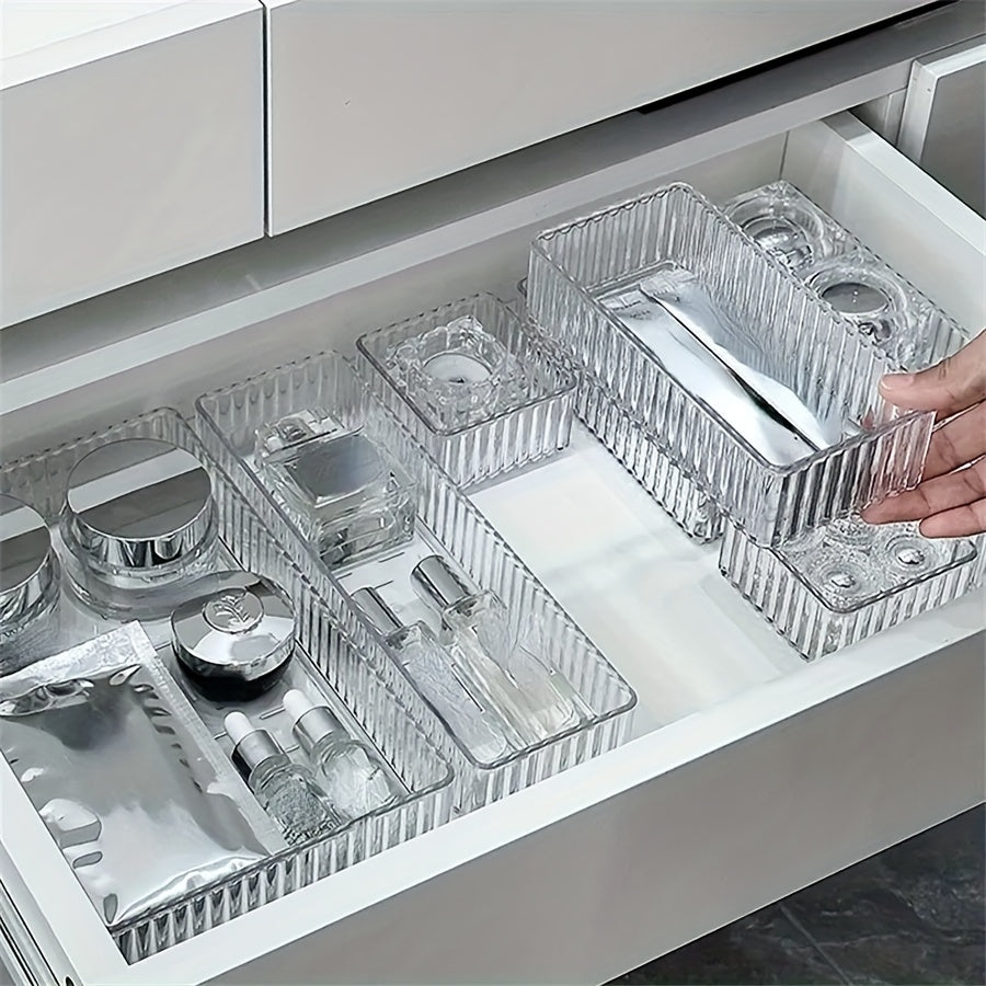 9pcs Clear Drawer Organizer Set for Makeup & Accessories - Versatile Storage Solutions for Cosmetics, Brushes, and Bathroom Essentials