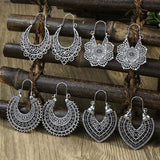 Boho Hollow Dangle Earrings - Vintage Ancient Silver U-Shaped Jewelry for Women
