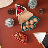 1set, Ceramic Breakfast Tray, Christmas Tree Shaped Plates Chip & Dip Set, Christmas Ceramic Snack Plate With Bamboo Tray, Removable Porcelain Tree Appetizer Dessert Fruit Salad Saucers Bowl, Cutlery Platter Serving Dish