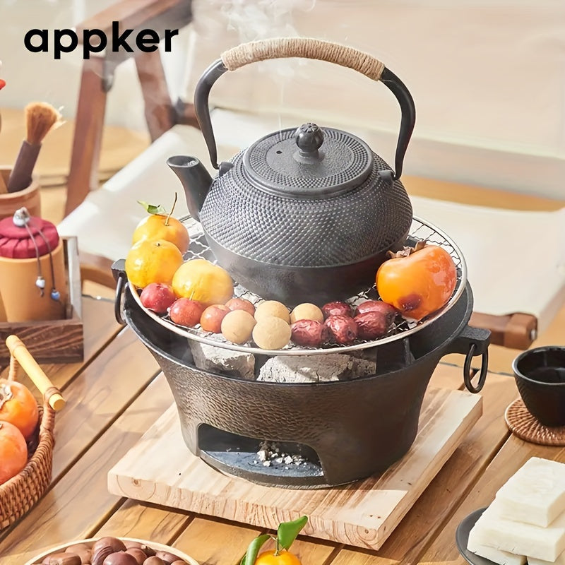 1Set, Cast Iron Charcoal Stove, Multi-functional Barbecue Stove, Round Heating Stove, Outdoor Camping BBQ Cooking Supplies