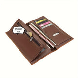 1pc Faux Leather Retro Clutch Bag, Classic Trendy Three-Fold Long Wallet
