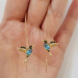 Elegant Dangle Birdie Ear Line Stud Earrings with Zirconia Tassels - Golden Earrings for Women, Perfect for Parties and Weddings, READKISS