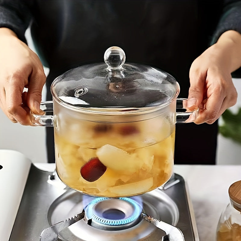 Rust-Resistant Clear Glass Cooking Pot with Lid - Durable Borosilicate Glass, Ideal for Open Flame & Electric Ceramic Stoves, Perfect for Vegetable Production & Soup Stew Cooking, Easy to Clean & Heat Resistant