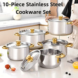 10 Pieces Stainless Steel Pot Set With Lid, Colorful Soup Pot Combination, 5-piece Pot Set And 5-piece Pot Lids , Cooking Pot, Soup Pot, Capped Pot Set, Boxed Pot Set, Cooking Pot Set, Kitchen Tools, Ideal Gift For Housewarmi
