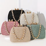 Shimmering Heart Glam Clutch Bag - Studded Chain & Metal Detail - Versatile Evening Wear for Banquets & Parties - Durable PU Material