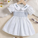 Stylish & Cute Polka Dot Shirred Puff Sleeve Dress, Perfect For Little Girls Banquet Birthday Party Dress Up