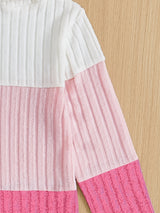 Girls Splicing Ribbed Knit Turtleneck Dress Kids Clothes Party Gift 3-8y
