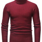 All Match Knitted Solid Sweater, Men's Casual Warm High Stretch Turtleneck Pullover Sweater For Men Fall Winter, Old Money Style