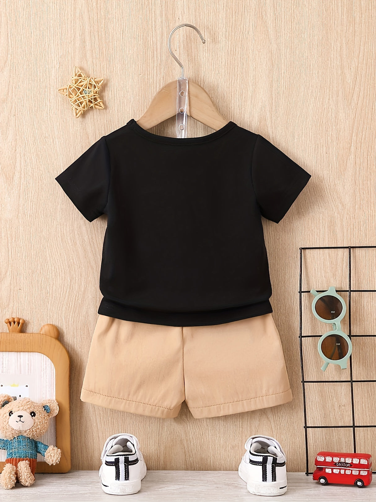 Toddler Boys 2-Piece Set, Cute Bear Pattern, Casual Short Sleeve T-Shirt & Shorts, Comfortable Summer Outfit for Kids