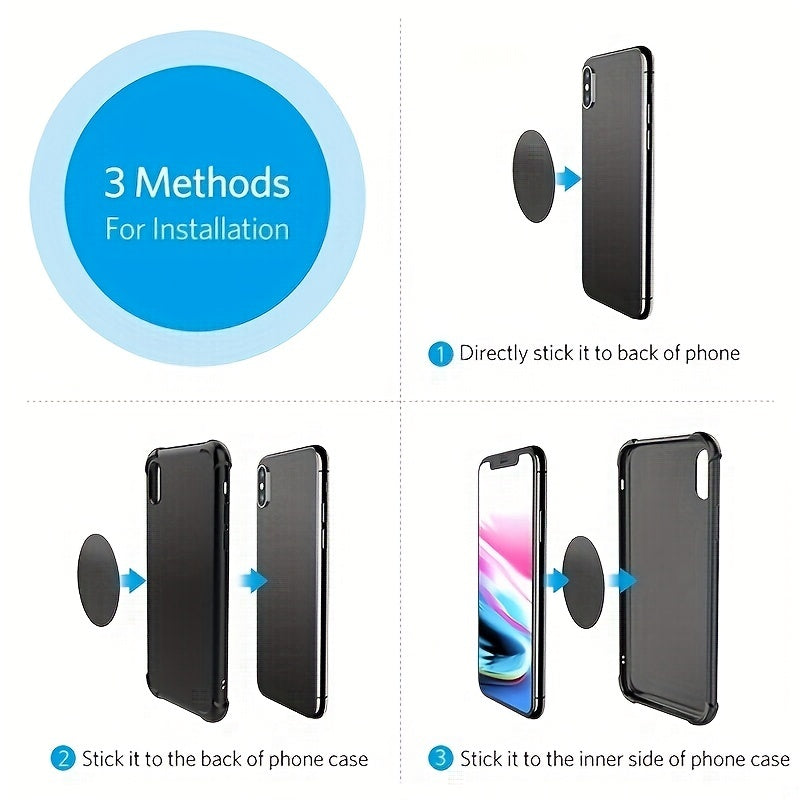 6pcs Universal Magnetic Metal Plates for Camping & Hiking - Strong Adhesive Iron Sheets for Mobile Phone Magnet Holder Mount with Easy Installation and Wide Compatibility