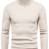 All Match Knitted Solid Sweater, Men's Casual Warm High Stretch Turtleneck Pullover Sweater For Men Fall Winter, Old Money Style