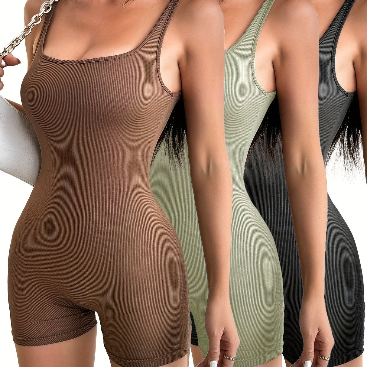 3Pcs Set Sleeveless Yoga Jumpsuits - High Stretch & Comfort Square Neck, Versatile Activewear for Women