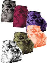 6pcs Vibrant Tie-Dye High-Waist Yoga Shorts for Women - Scrunch Butt Lifting, Seamless Booty Biker Shorts with Side Pockets, Stretchy & Breathable Nylon Blend, Perfect for Gym & Fitness Enthusiasts, Workout Accessories