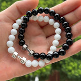 2pcs Men Dumbbell Decor Beaded Bracelets, Gift For Family And Friends, Holiday Birthday Gift For Boyfriends