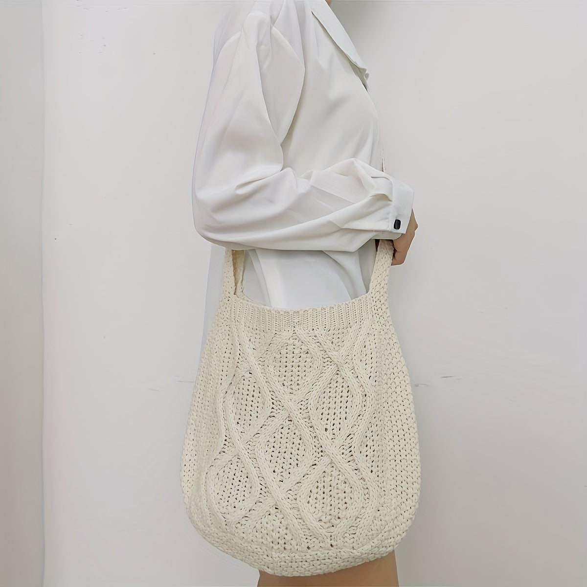 Trendy Literary Crochet Hobo Bag - Hollow Out Knitted, Crossbody, Stylish, Fashionable, and Spacious Handbag for Women